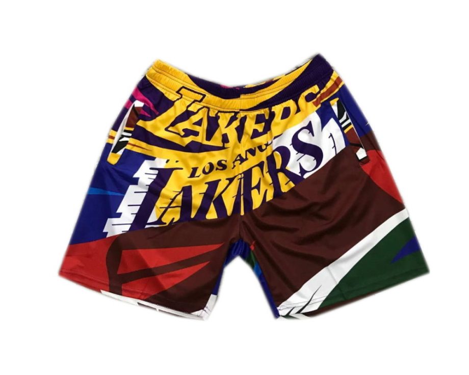 prod Los Angeles Lakers Rainbow M&N Big Face Basketball Shorts