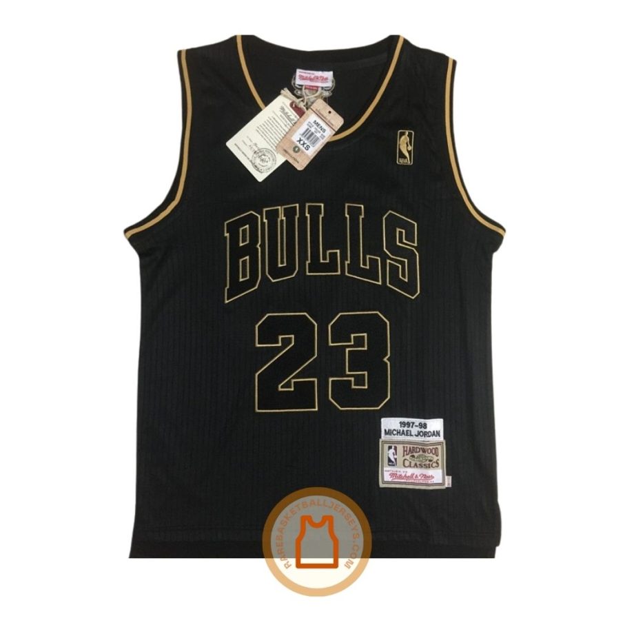 prod Micheal Jordan Chicago Bulls 1997-1998 Black Gold Authentic Jersey